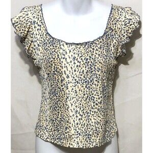 Vintage 579 Top M Jrs Blue Cream Animal print Split Flutter Sleeve Y2K Whimsy
